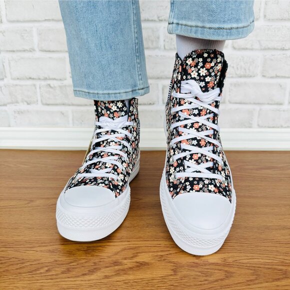 ⭐Converse Ctas Lift Platform Hi Sz 7.5 Women Shoes Flowers Sneaker Black A14264C - Picture 5 of 15